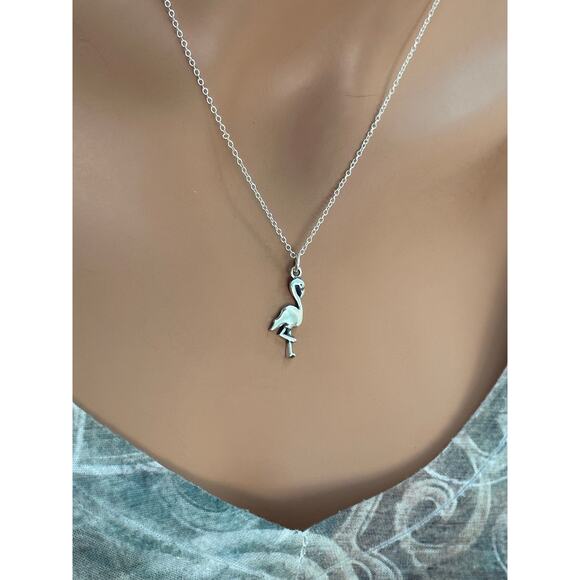 Sterling Silver Oxidized Flamingo Charm Necklace - Picture 2 of 5
